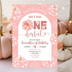 Rosa Whimsical Retro Pumpkin Onederhel födelsedag Inbjudningar