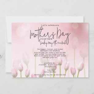 Rosa Whimsical Tulips Mors dag Script Brunch Inbjudningar