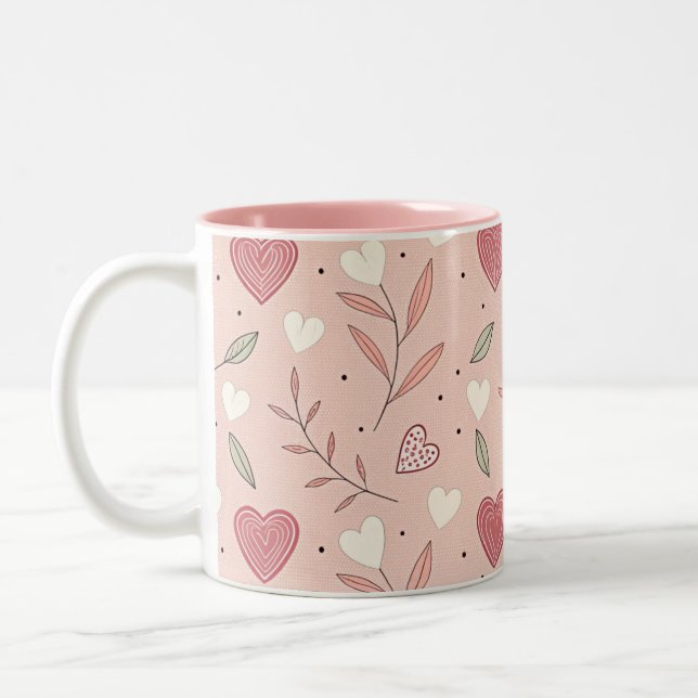 Rosa Whimsical Valentines day Mönster Två-Tonad Mugg (Vänster)