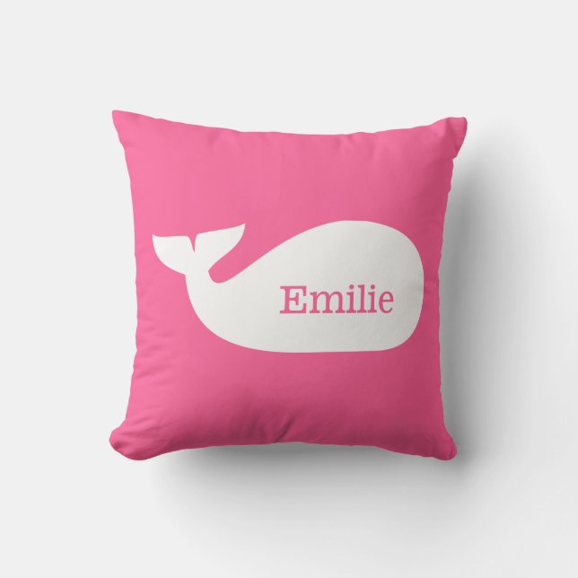 Rosa Whimsical Whale Personlig Children's Kudde (Framsida)