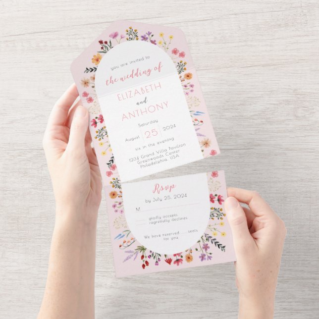 Rosa Whimsical Wildblomcalligraphy Bröllop (Avrivbar del)