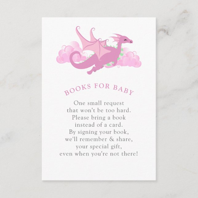 Rosa Whimsique Dragon Baby Shower Bokar för Baby Tilläggskort (Framsida)