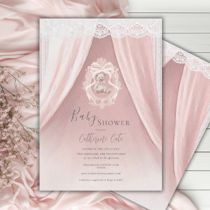 Rosa Whimsisk Elegant Björn Bebis Bjudning Inbjudningar