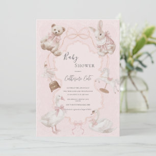 Rosa Whimsisk Elegant Björn Bebis Shower Inbjudningar