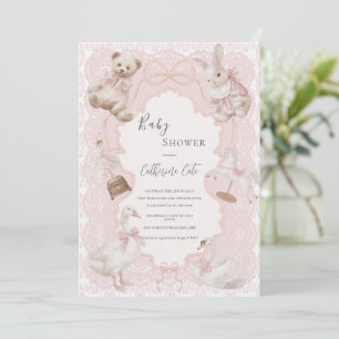 Rosa Whimsisk Elegant Vintage Babyfirande Inbjudningar