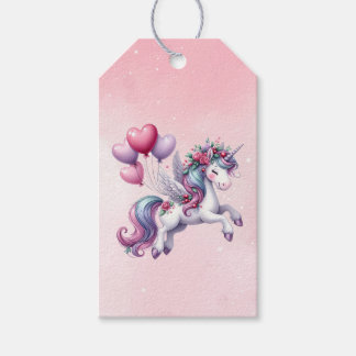 Rosa whimsiske flight unicorn presentetikett