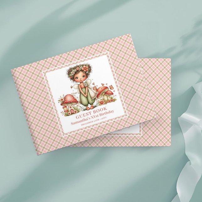 Rosa Whimsy Fairy 1-årsdag Gästbok (Pink Whimsy Fairy 1st Birthday Guest Book)