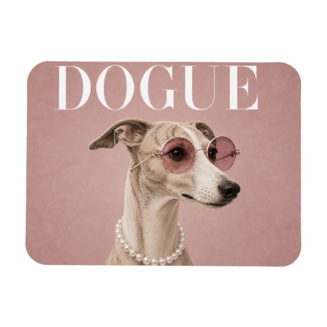 Rosa Whippet Hund Covergirl Magnet (Horisontell)