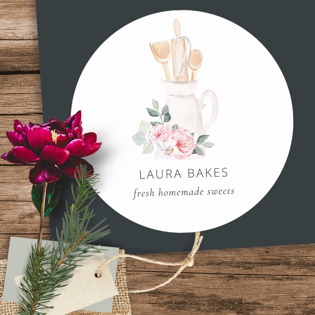 Rosa Whisk Spatula Blommigt Baking Utensils Runt Klistermärke (Skapare uppladdad)