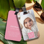 Rosa White 1 Photo Collage Anpassningsbar Monogram Bagagebricka<br><div class="desc">Du kan använda Instagram-foton för den här designen. Använda tre kvadratfoton för att skapa en unik och personlig gåva. Eller så kan du behålla hipstervalpen och göra ett trendig till keepy.</div>