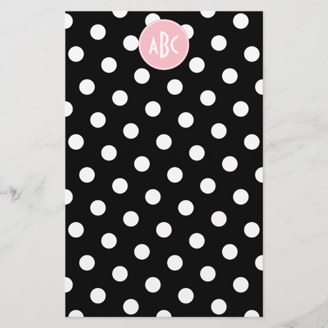 Rosa White and Black Polka Dot Monogram Brevpapper (Framsida)