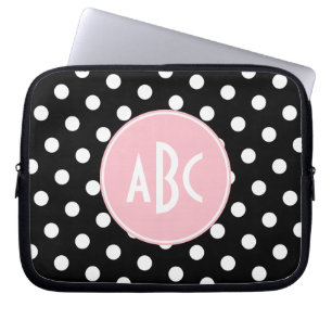 Rosa White and Black Polka Dot Monogram Laptop Fodral