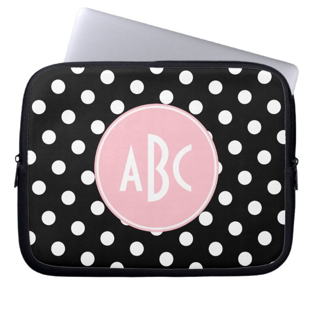 Rosa White and Black Polka Dot Monogram Laptop Fodral (Framsidan)