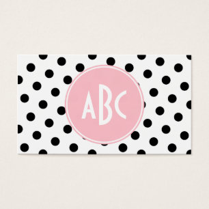 Rosa White and Black Polka dots Monogram Visitkort