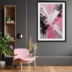 Rosa White and Black Stänk Art unframtagen Poster