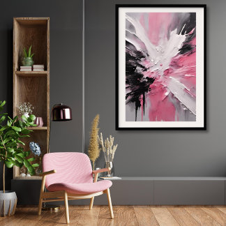 Rosa White and Black Stänk Art unframtagen Poster