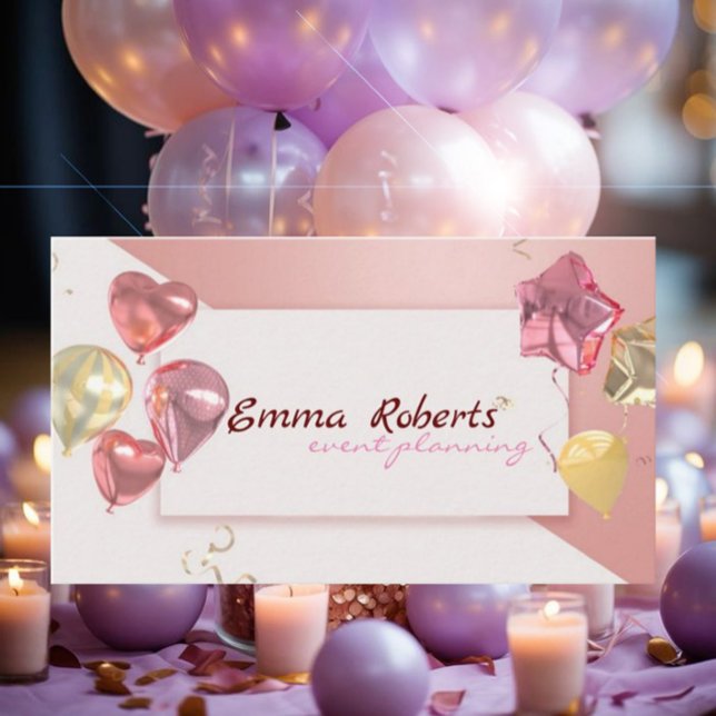 Rosa White Balloons Modern Affärskort Visitkort (Skapare uppladdad)