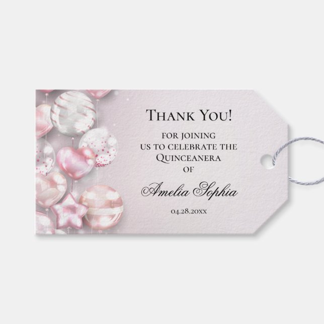 Rosa White Balloons Quinceañera Favor Gift-Märkre Presentetikett (Framsidan (Horisontell))