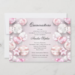 Rosa White Balloons Quinceañera Inbjudningar