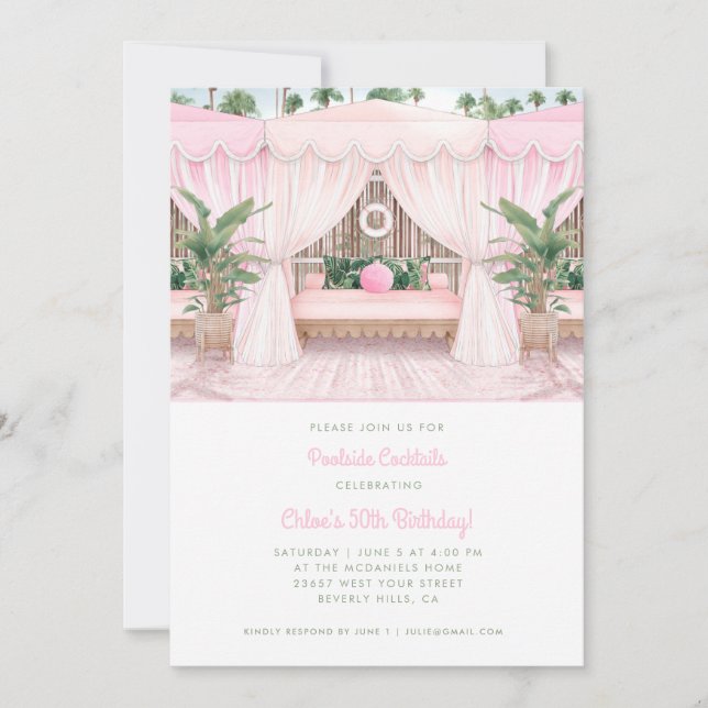 Rosa & White Bassäng Cabana | Inbjudan till Bassän (Framsida)