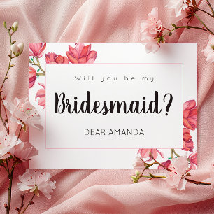 Rosa White BE My Bridesmaid Blommigt Magnolia Card Helg Vykort