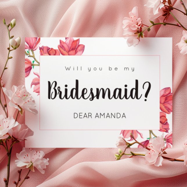 Rosa White BE My Bridesmaid Blommigt Magnolia Card Helg Vykort (Skapare uppladdad)