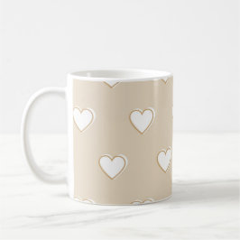 Rosa White Beige Cute Simple Heart Mönster Kaffemugg