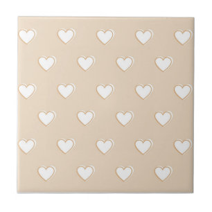 Rosa White Beige Cute Simple Heart Mönster Kakelplatta