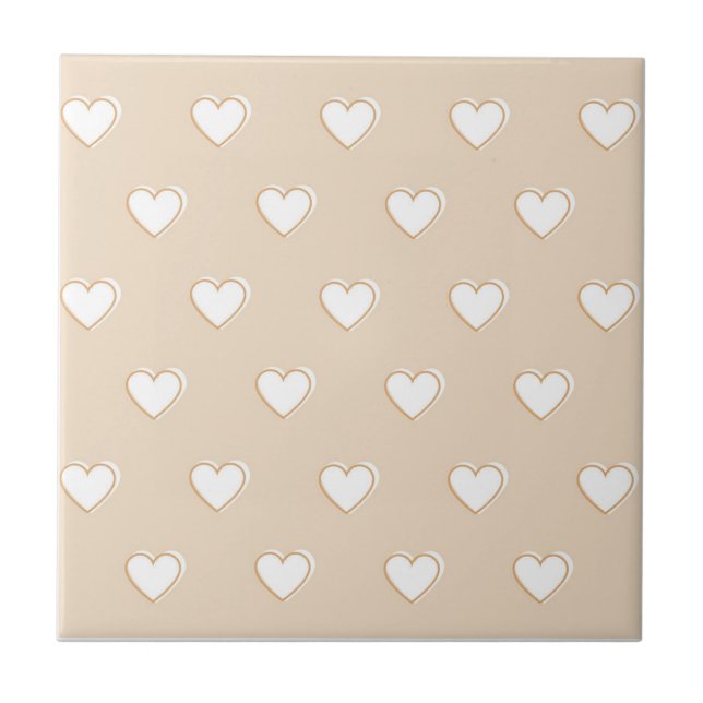 Rosa White Beige Cute Simple Heart Mönster Kakelplatta (Framsidan)