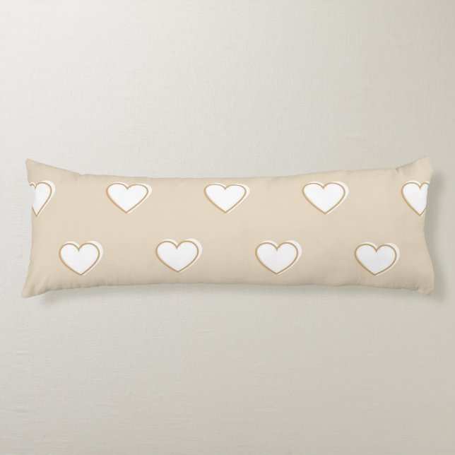 Rosa White Beige Cute Simple Heart Mönster Kroppskudde (Framsidan)