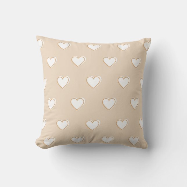 Rosa White Beige Cute Simple Heart Mönster Kudde (Framsida)