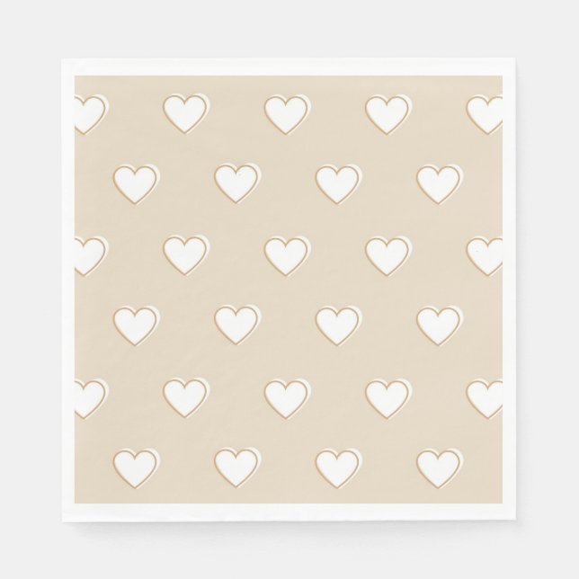 Rosa White Beige Cute Simple Heart Mönster Pappersservett (Framsidan)