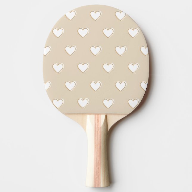 Rosa White Beige Cute Simple Heart Mönster Pingisracket (Framsidan)