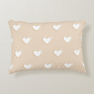 Rosa White Beige Cute Simple Heart Mönster Prydnadskudde