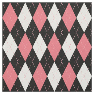 Rosa White Black Argyle Mönster Tyg
