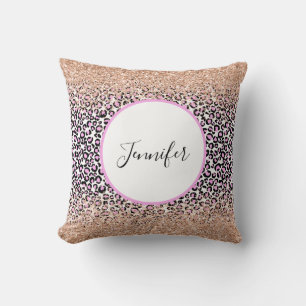 Rosa White Black Cheetah Monogram Glitter Kudde