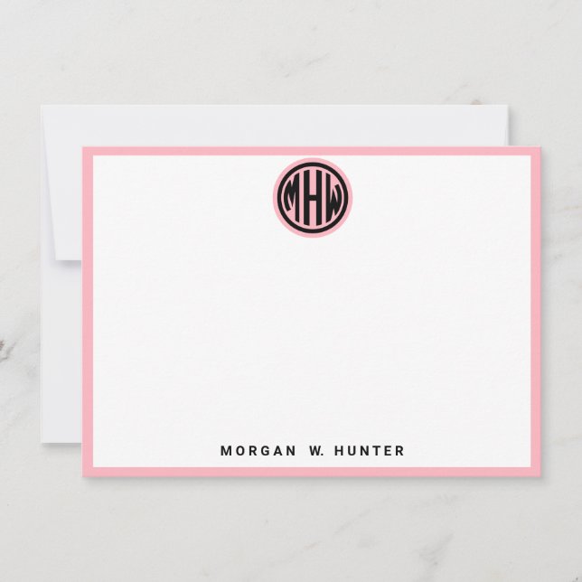 Rosa White Black Circle Monogram Font DIY BG Tack Kort (Framsida)