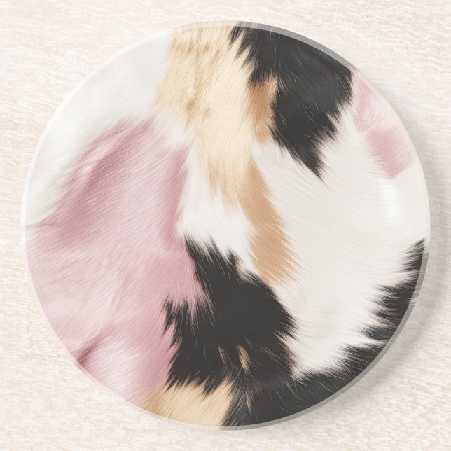  Rosa White Black Cowhide Animal Underlägg (Framsidan)