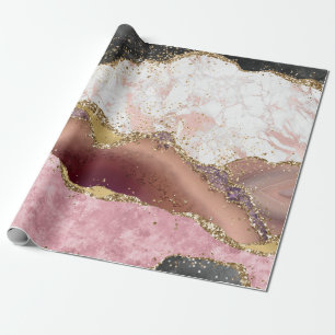 Rosa White Black Mauve Guld Glitter Agate Marble Presentpapper