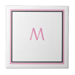 Rosa White Black Monogram Inledande anpassad namng Kakelplatta<br><div class="desc">Designad med textmall för inledande monogrammet som du kan anpassa!</div>