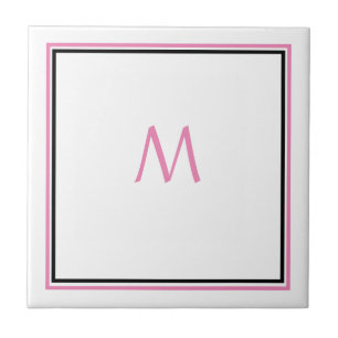 Rosa White Black Monogram Inledande anpassad namng Kakelplatta