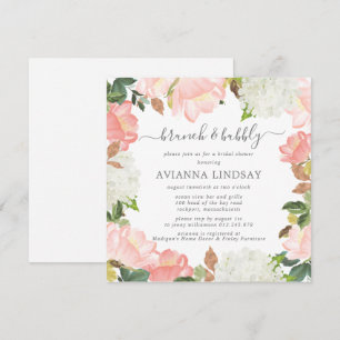 Rosa White Blommigt Botanical Brunch och Bubly Inv Inbjudningar