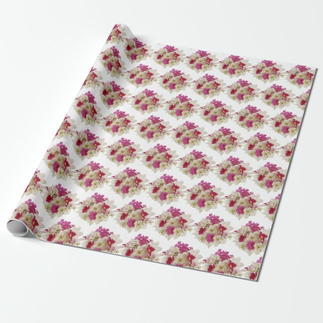 Rosa White Blommigt Bouquet Wrapping Papper Presentpapper (Utrullad)