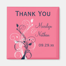 Rosa White Blommigt Bröllopor Magnet