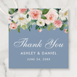 Rosa White Blommigt Dusty Blue Bröllop Tack Gåvor Etiketter