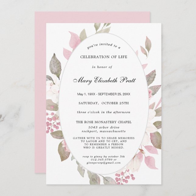 Rosa White Blommigt Firande i Life Inbjudningar (Fram/baksida)