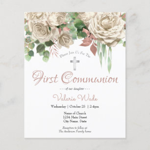 Rosa White Blommigt First Communion Flyer