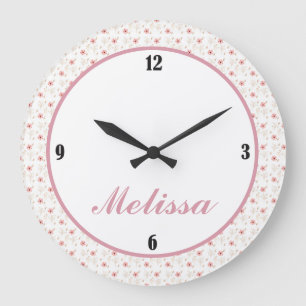 Rosa White blommigt Girl Room Wall Clock Stor Klocka