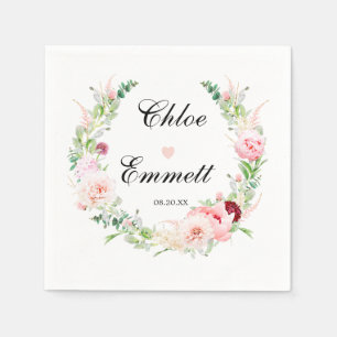 Rosa White Blommigt Heart Romantic Bröllop Napkins Pappersservett