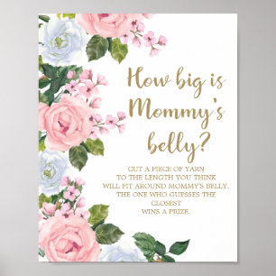 Rosa White Blommigt Hur stor är Mamma Belly? Poster